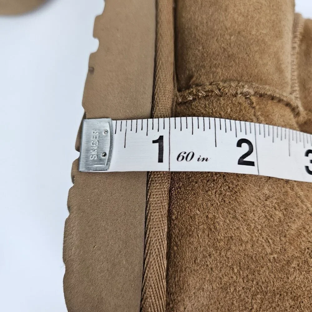 UGG Classic Short Rubber Logo Pull On Chestnut Suede Boot 1108230